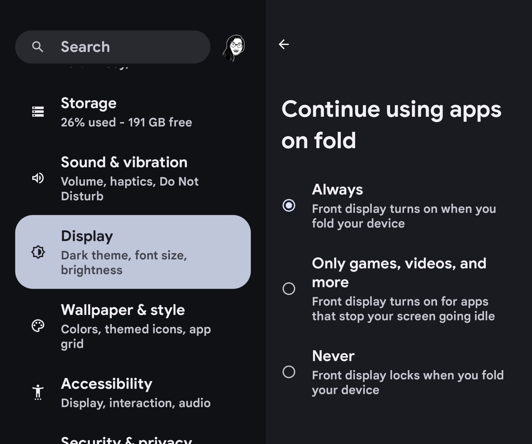 Google Pixel Fold får stöd för användning från den inre displayen till den yttre